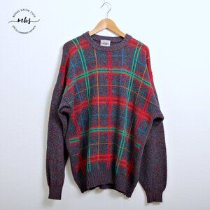 Scott Officer 100% Pure Wool Crew Neck Plaid Sweater